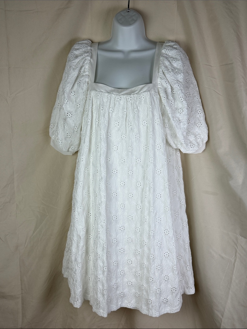 Anthropologie Maeve eyelet babydoll mini dress women’s size medium white
